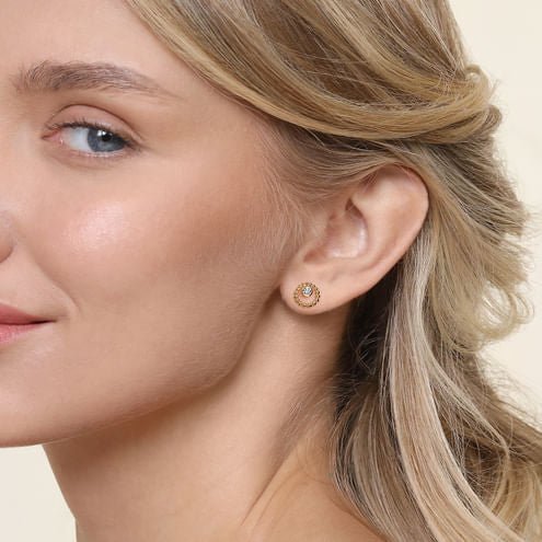 14K Yellow Gold Bujukan and White Sapphire Stud Earrings - Everett Jewelry