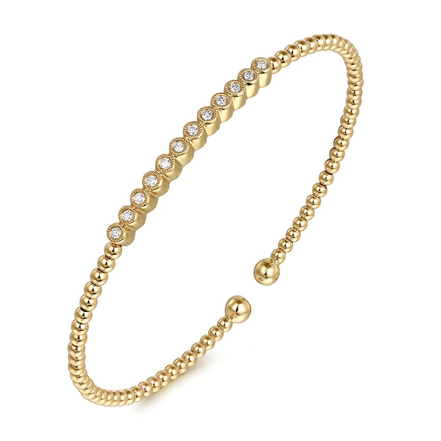 14K Yellow Gold Bujukan Bead Diamond Bangle - Everett Jewelry
