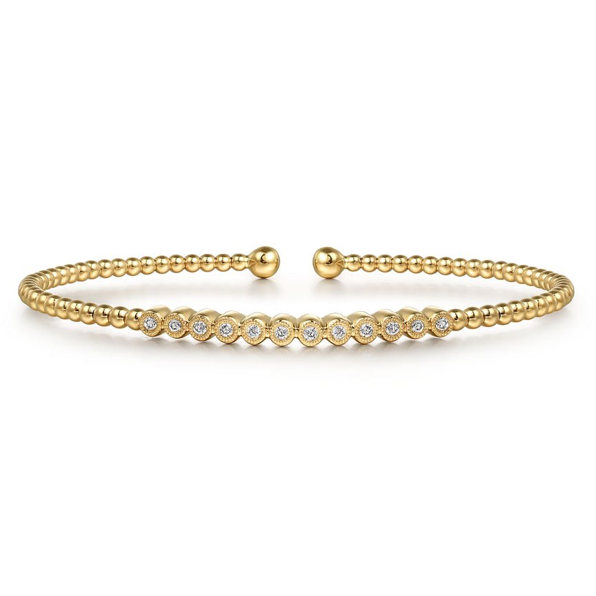 14K Yellow Gold Bujukan Bead Diamond Bangle - Everett Jewelry