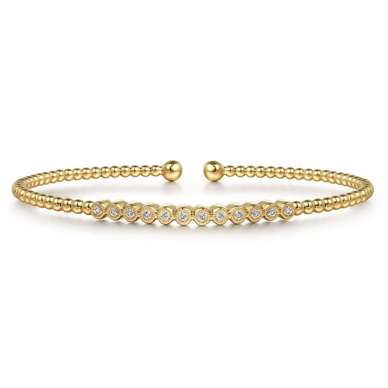 14K Yellow Gold Bujukan Bead Diamond Bangle - Everett Jewelry