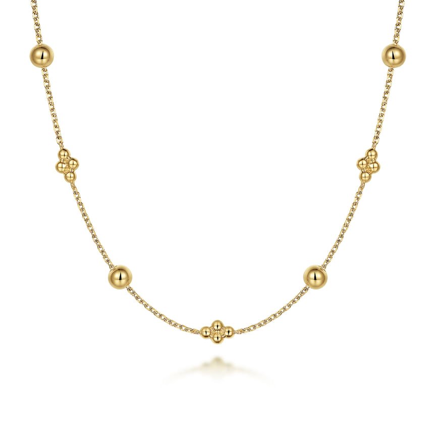 14K Yellow Gold Bujukan Bead Station Necklace - Everett Jewelry