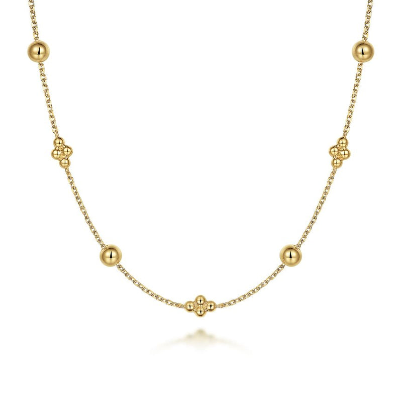 14K Yellow Gold Bujukan Bead Station Necklace - Everett Jewelry