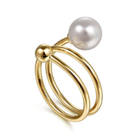 14K Yellow Gold Bujukan Beads and Pearl Bypass Ring - Everett Jewelry