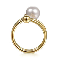 14K Yellow Gold Bujukan Beads and Pearl Bypass Ring - Everett Jewelry