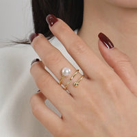 14K Yellow Gold Bujukan Beads and Pearl Bypass Ring - Everett Jewelry