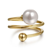 14K Yellow Gold Bujukan Beads and Pearl Bypass Ring - Everett Jewelry