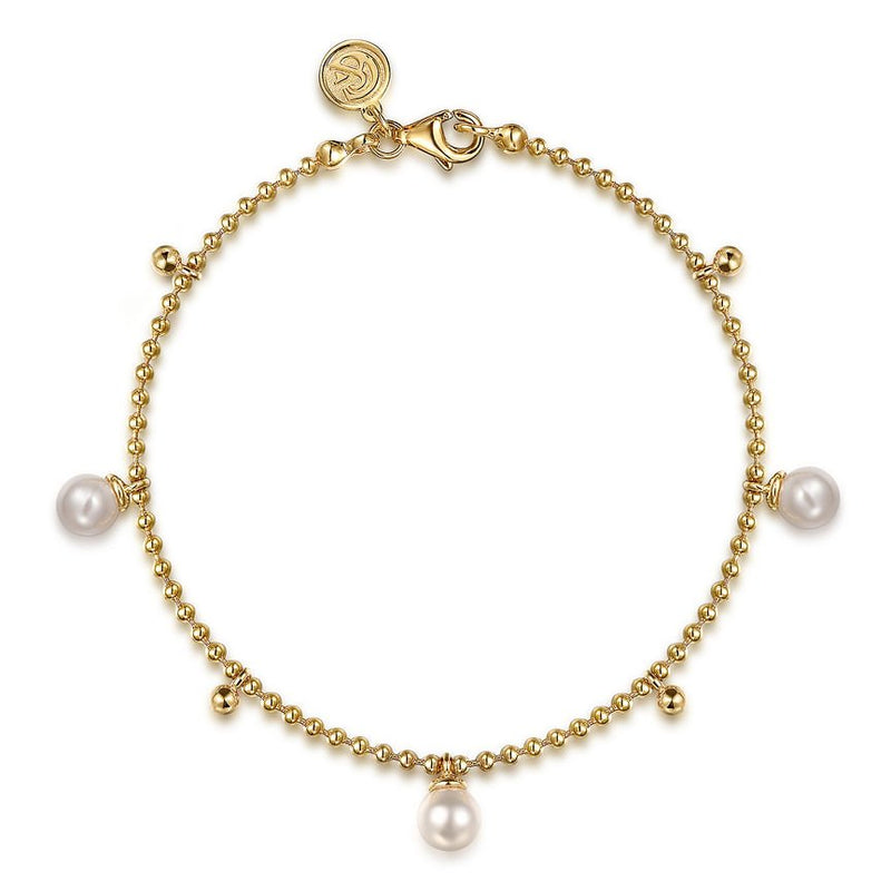 14K Yellow Gold Bujukan Beads and Pearl Droplet Bracelet - Everett Jewelry