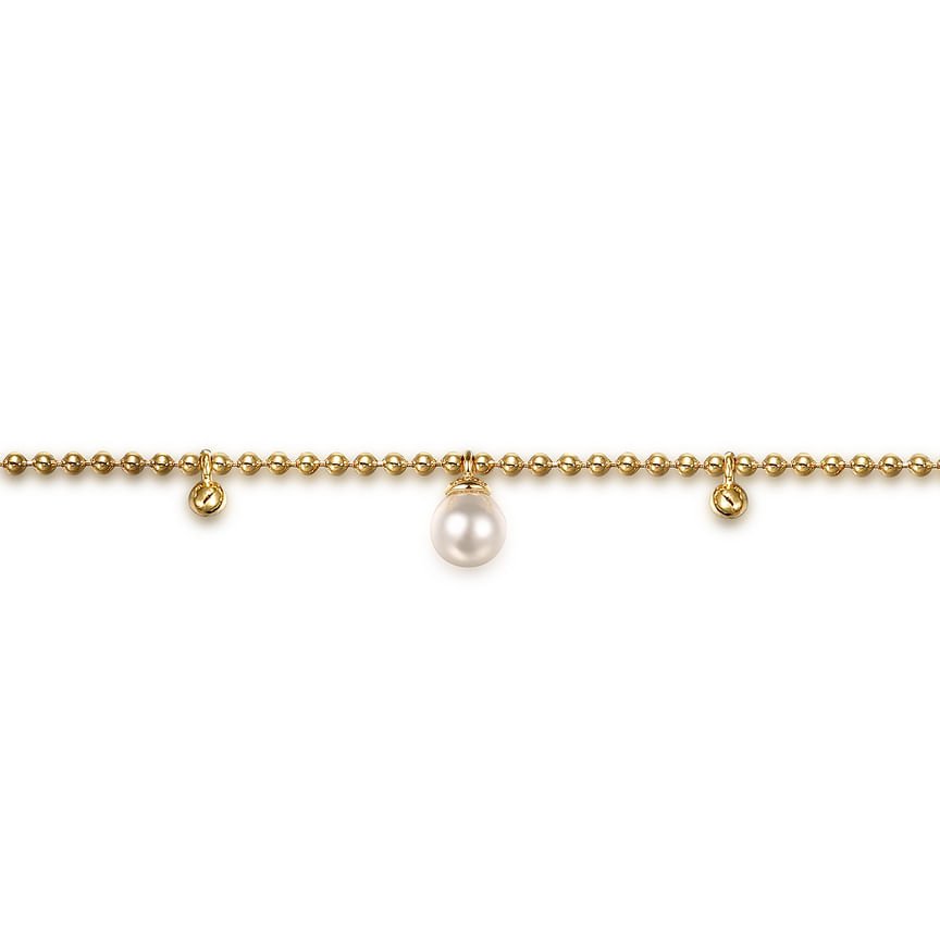 14K Yellow Gold Bujukan Beads and Pearl Droplet Bracelet - Everett Jewelry