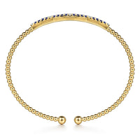 14K Yellow Gold Bujukan Diamond and Blue Sapphire Split Bangle - Everett Jewelry