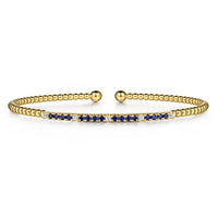 14K Yellow Gold Bujukan Diamond and Blue Sapphire Split Bangle - Everett Jewelry