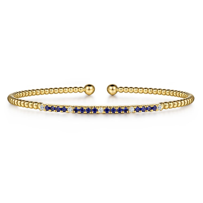 14K Yellow Gold Bujukan Diamond and Blue Sapphire Split Bangle - Everett Jewelry