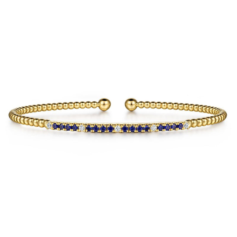 14K Yellow Gold Bujukan Diamond and Blue Sapphire Split Bangle - Everett Jewelry