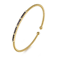 14K Yellow Gold Bujukan Diamond and Blue Sapphire Split Bangle - Everett Jewelry