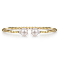 14K Yellow Gold Bujukan Diamond and Pearl Split Bangle - Everett Jewelry