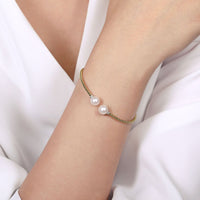 14K Yellow Gold Bujukan Diamond and Pearl Split Bangle - Everett Jewelry