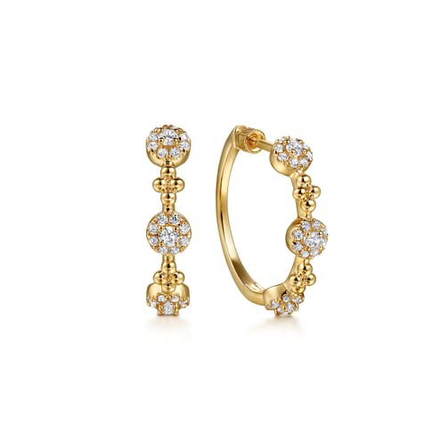 14K Yellow Gold Bujukan Diamond Cluster Classic Hoop Earrings - Everett Jewelry