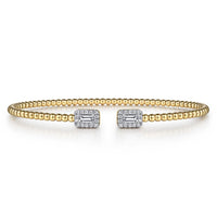 14K Yellow Gold Bujukan Open Cuff Bracelet with Diamond Baguettes - Everett Jewelry