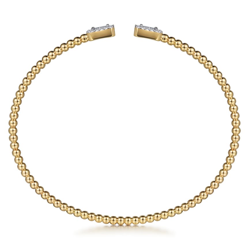 14K Yellow Gold Bujukan Open Cuff Bracelet with Diamond Baguettes - Everett Jewelry