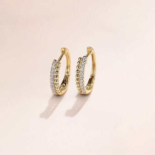 14K Yellow Gold Bujukan Pave 10mm Diamond Huggie Earrings - Everett Jewelry