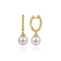 14K Yellow Gold Bujukan Pearl Huggie Drop Earrings - Everett Jewelry