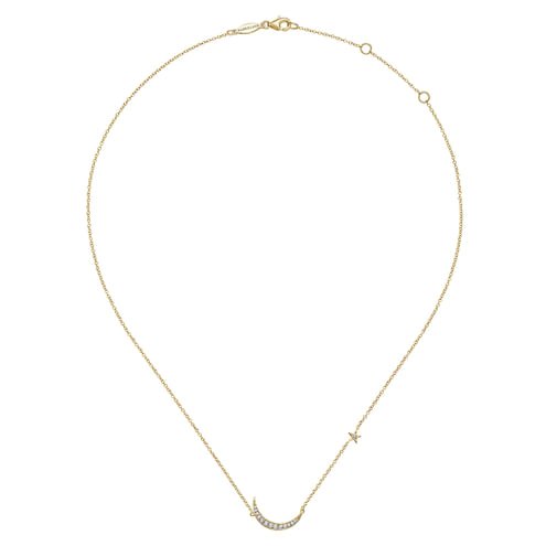 14K Yellow Gold Crescent Moon Diamond Pendant Necklace - Everett Jewelry