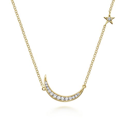 14K Yellow Gold Crescent Moon Diamond Pendant Necklace - Everett Jewelry