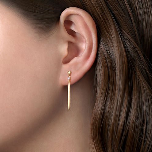 14K Yellow Gold Diamond and Spike Drop Earrings - Everett Jewelry