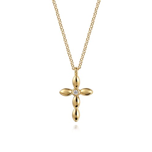 14K Yellow Gold Diamond Cross Necklace - Everett Jewelry