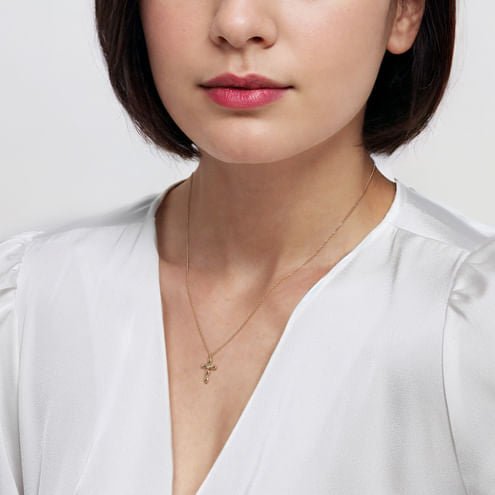 14K Yellow Gold Diamond Cross Necklace - Everett Jewelry