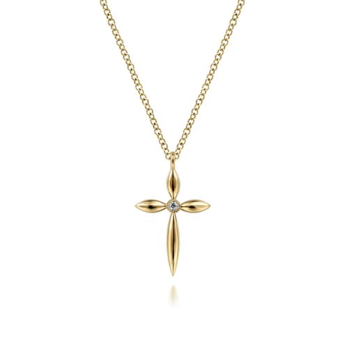 14K Yellow Gold Diamond Cross Pendant Necklace - Everett Jewelry