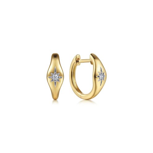 14K Yellow Gold Diamond Huggie Earrings - Everett Jewelry
