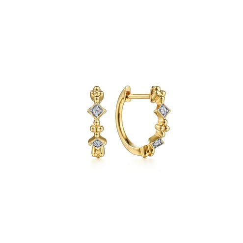 14K Yellow Gold Diamond Huggie Earrings - Everett Jewelry