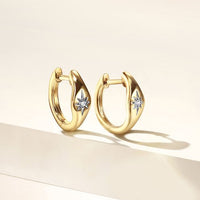 14K Yellow Gold Diamond Huggie Earrings - Everett Jewelry