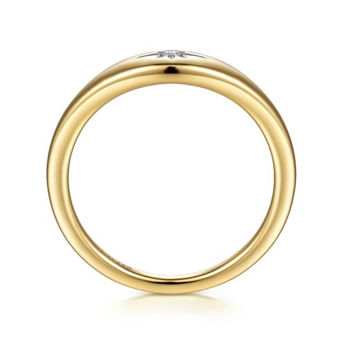 14K Yellow Gold Diamond Starburst Signet Ring - Everett Jewelry