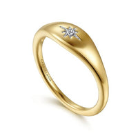 14K Yellow Gold Diamond Starburst Signet Ring - Everett Jewelry