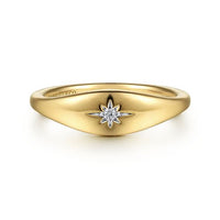 14K Yellow Gold Diamond Starburst Signet Ring - Everett Jewelry