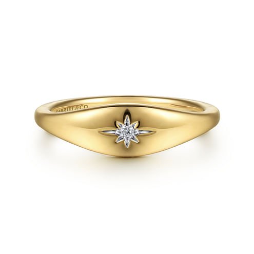 14K Yellow Gold Diamond Starburst Signet Ring - Everett Jewelry