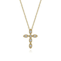 14K Yellow Gold Marquise Shaped Diamond Cross Necklace - Everett Jewelry
