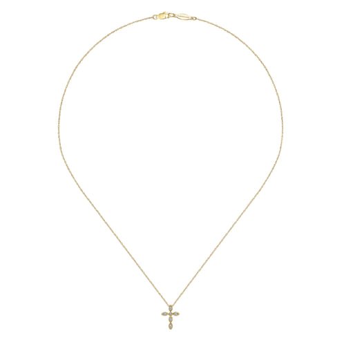 14K Yellow Gold Marquise Shaped Diamond Cross Necklace - Everett Jewelry