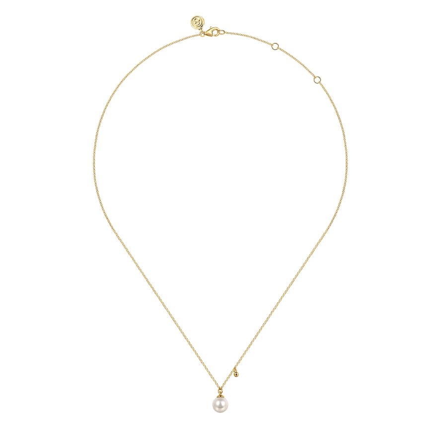 14K Yellow Gold Pearl Drop Necklace - Everett Jewelry