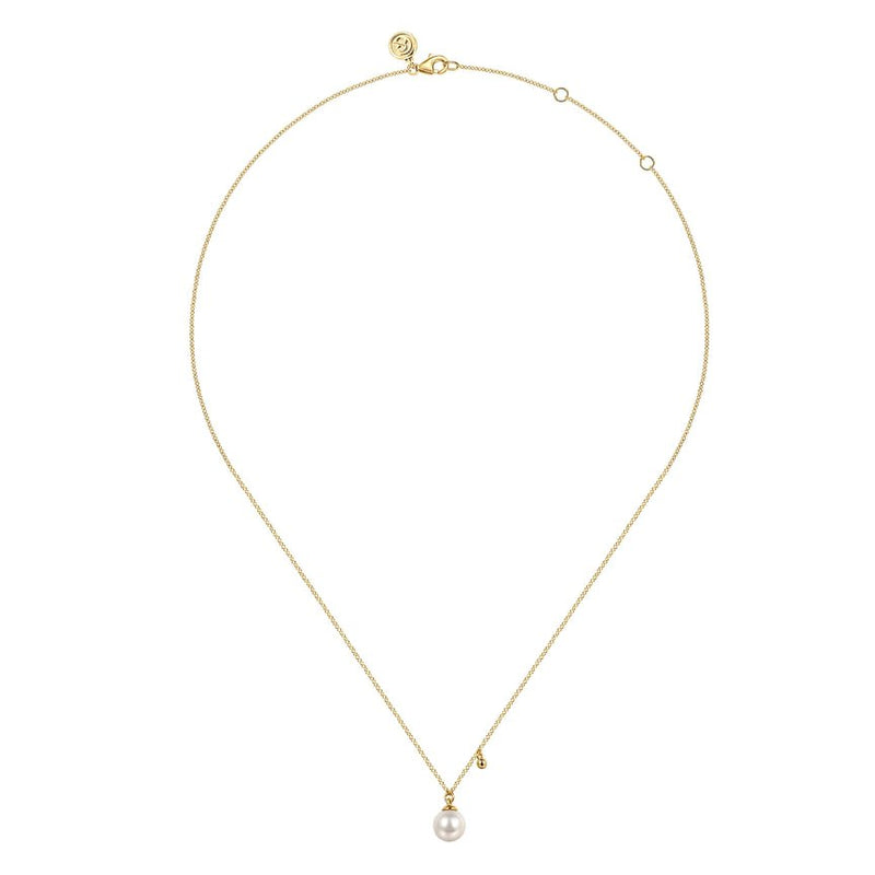 14K Yellow Gold Pearl Drop Necklace - Everett Jewelry
