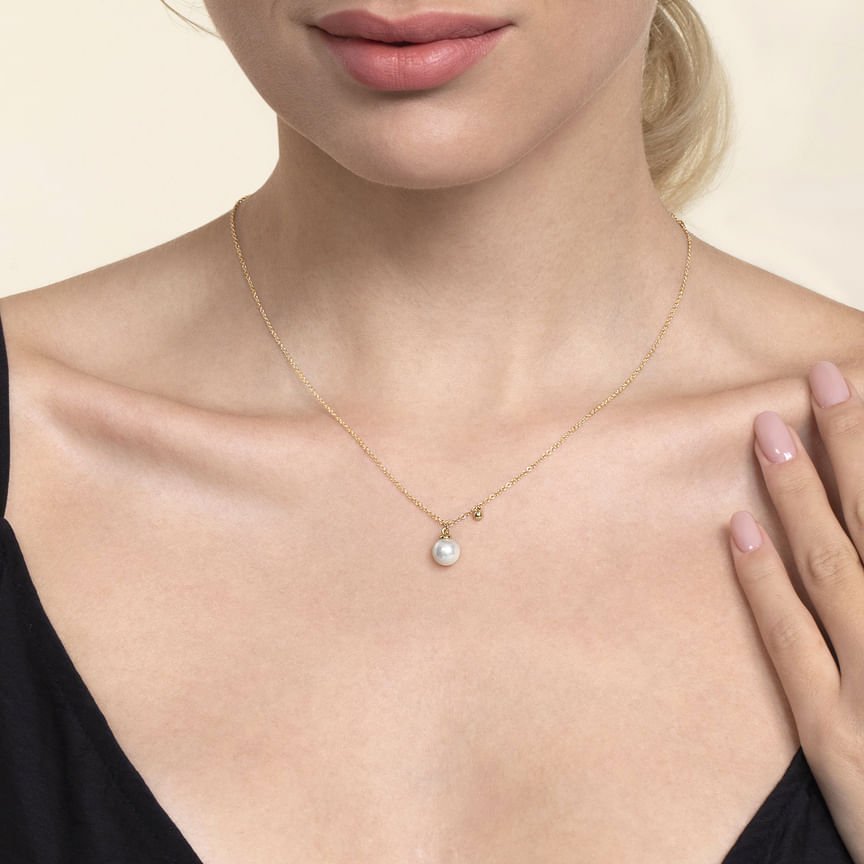 14K Yellow Gold Pearl Drop Necklace - Everett Jewelry
