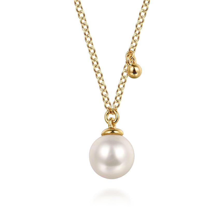 14K Yellow Gold Pearl Drop Necklace - Everett Jewelry
