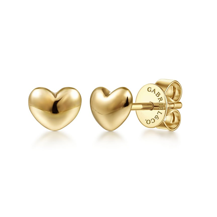 14K Yellow Gold Puff Heart Stud Earrings - Everett Jewelry