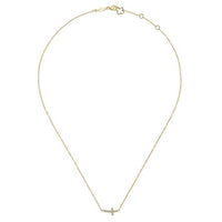 14K Yellow Gold Sideways Curved Diamond Cross Necklace - Everett Jewelry