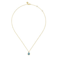 14K Yellow Gold Teardrop Blue Topaz Pendant Necklace - Everett Jewelry