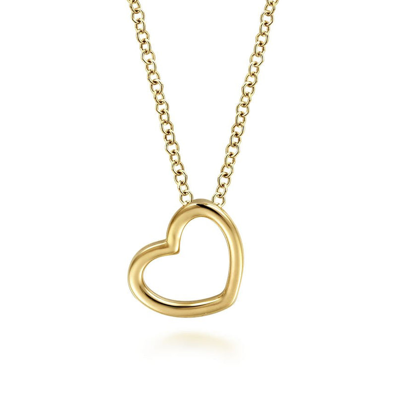 14K Yellow Gold Tilted Heart Pendant Necklace - Everett Jewelry