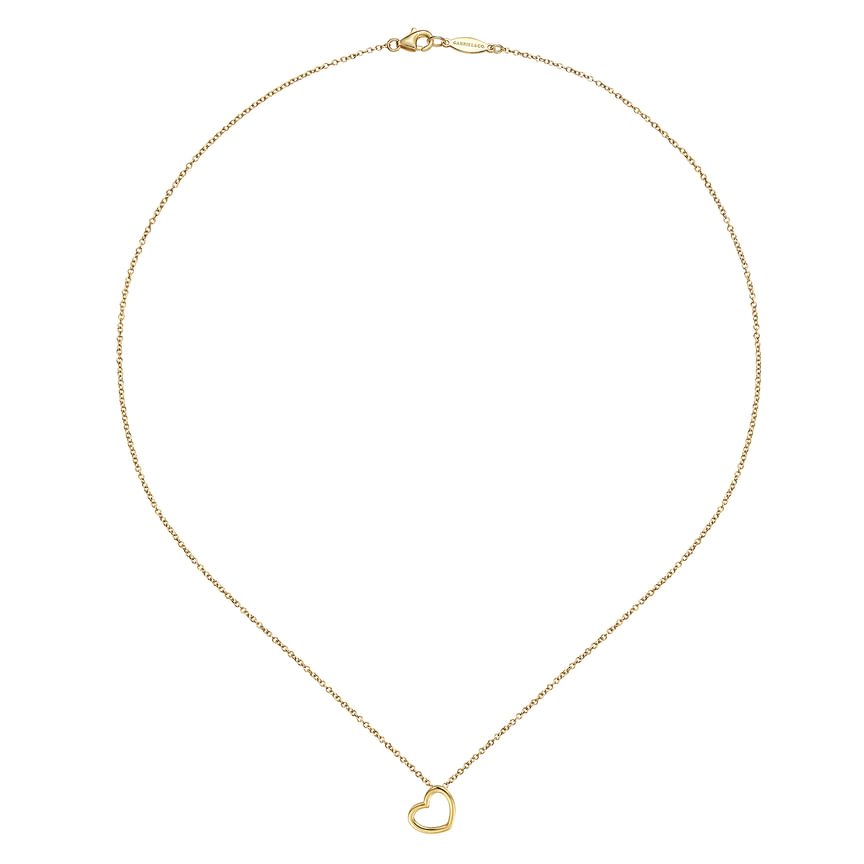 14K Yellow Gold Tilted Heart Pendant Necklace - Everett Jewelry