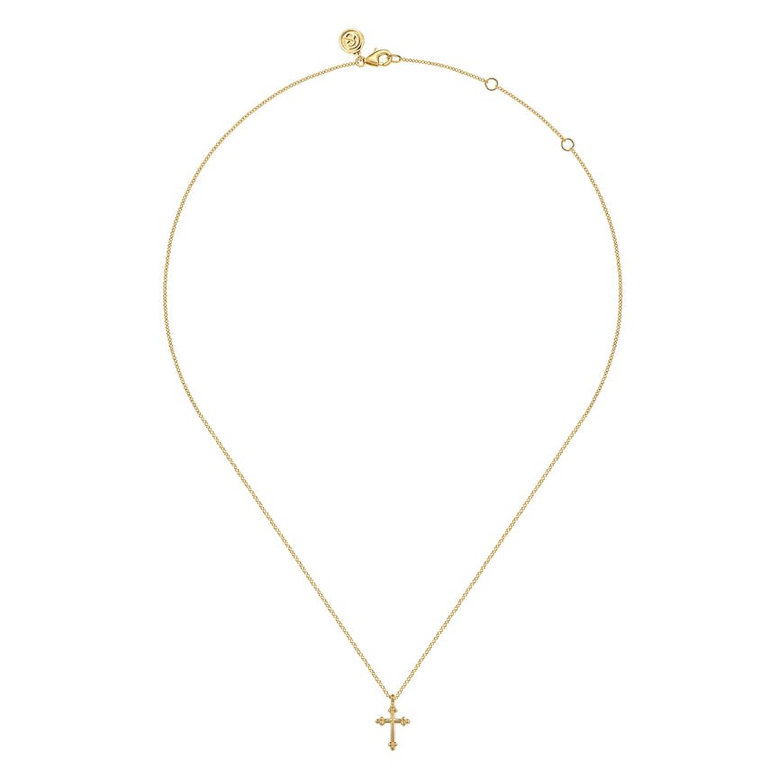 14K Yellow Plain Gold Bujukan 12mm Cross Necklace - Everett Jewelry
