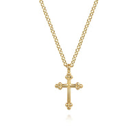 14K Yellow Plain Gold Bujukan 12mm Cross Necklace - Everett Jewelry